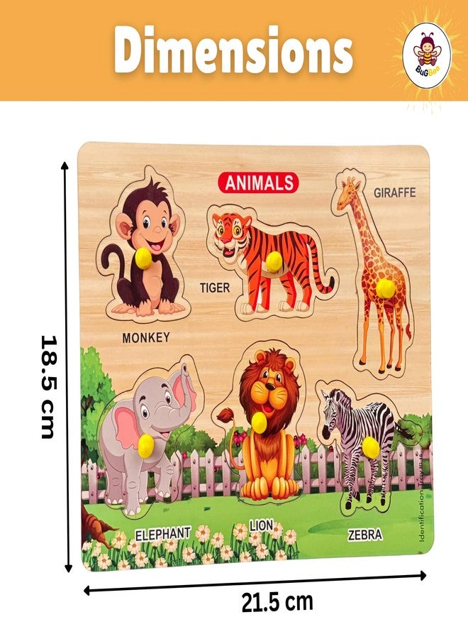 BuGBee Wooden Wild Animals Peg Puzzle for Kids | Animal Learning Board with Easy Grip Knobs | Educational Wooden Puzzle Toy for Toddlers 2 3 4 5+ Years - Image 5